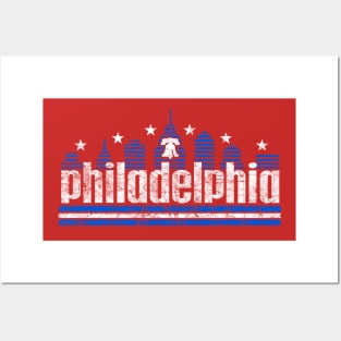 RETRO PHILLY SKYLINE RED WHITE AND BLUE PHILADELPHIA FAN Posters and Art